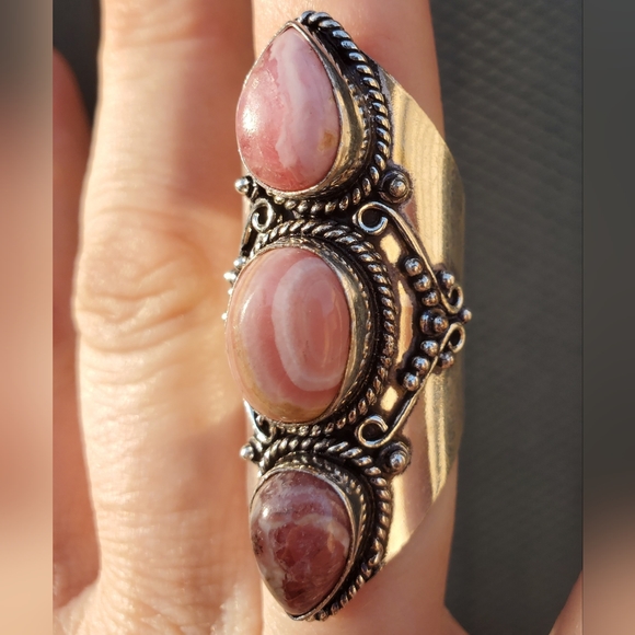 New Rhodochrosite 925 Silver Statement Ring. - Picture 11 of 16